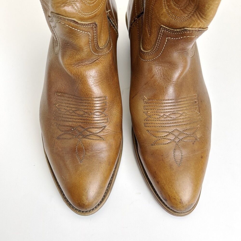 Thom McAn Western Cowboy Boots Mens Sz 9.5 Brown Leather Made in USA Vintage 70s - Picture 3 of 9
